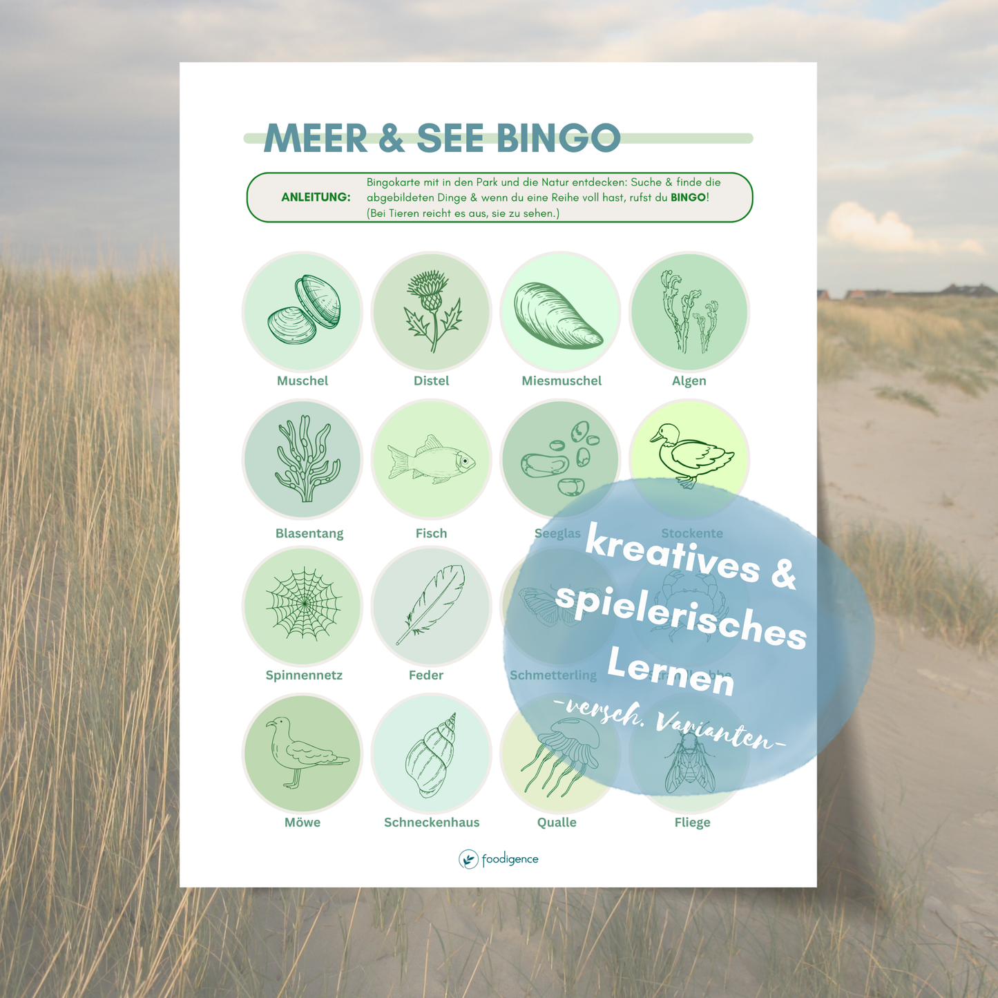 Meer oder an der See Bingo als kreatives & nachhaltiges Spiel um die Natur zu entdecken von foodigence