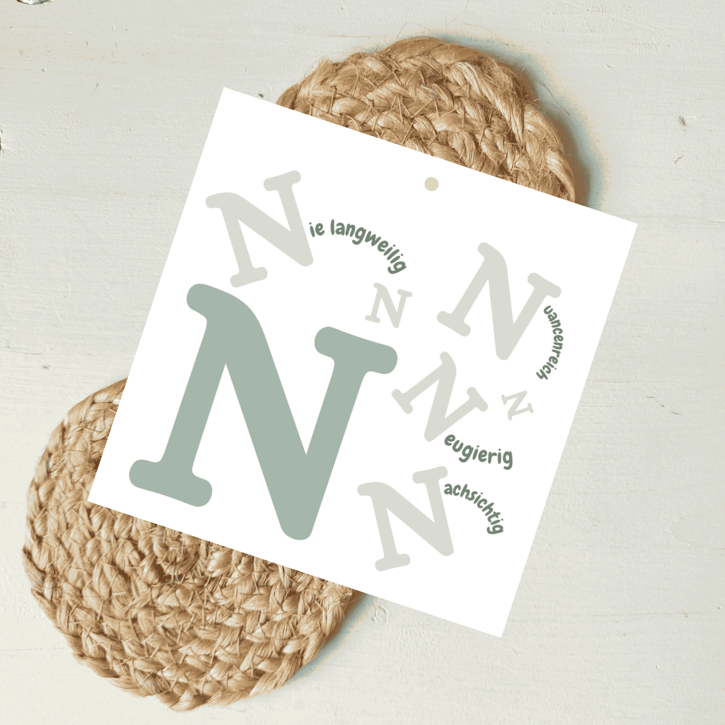 Geschenkanhänger Komplimente Buchstabe N aus hochwertigem Karton von foodigence