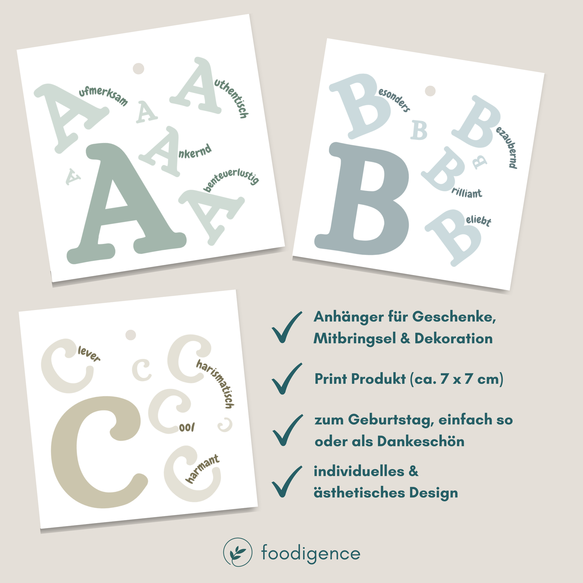 Übersicht und Informationen zum Artikel Geschenkanhänger Komplimente Buchstabe A  bis Z von foodigence