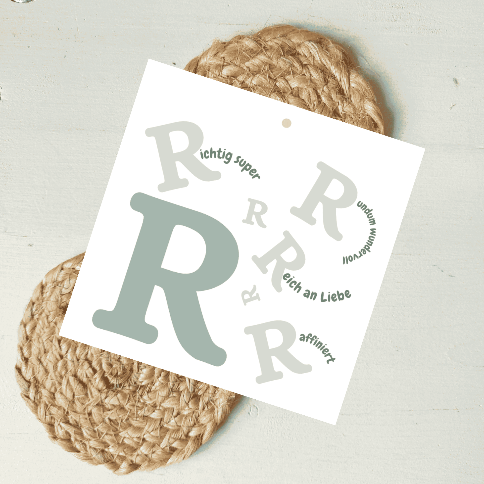Geschenkanhänger Komplimente Buchstabe R aus hochwertigem Karton von foodigence