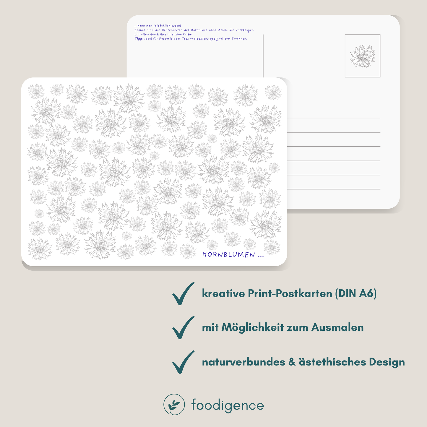 Übersicht zur Postkartenserie Essbare Blüten von foodigence