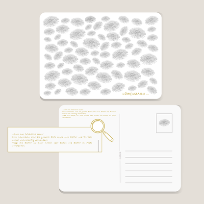 Postkarte  DIY LÖWENZAHN mit Tipps zum Verzehr der Blüten von foodigence