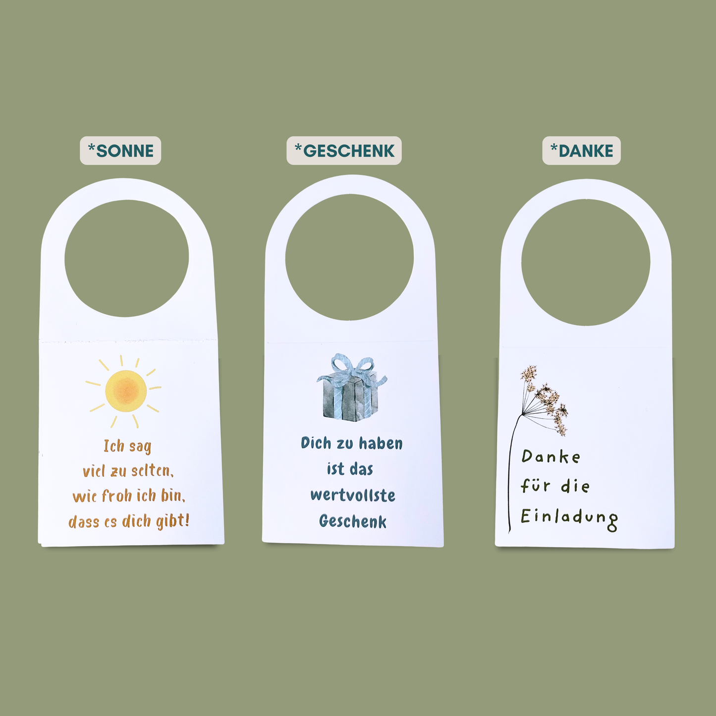 Übersicht aller Varianten an Geschenk-Flaschenanhängern von foodigence 