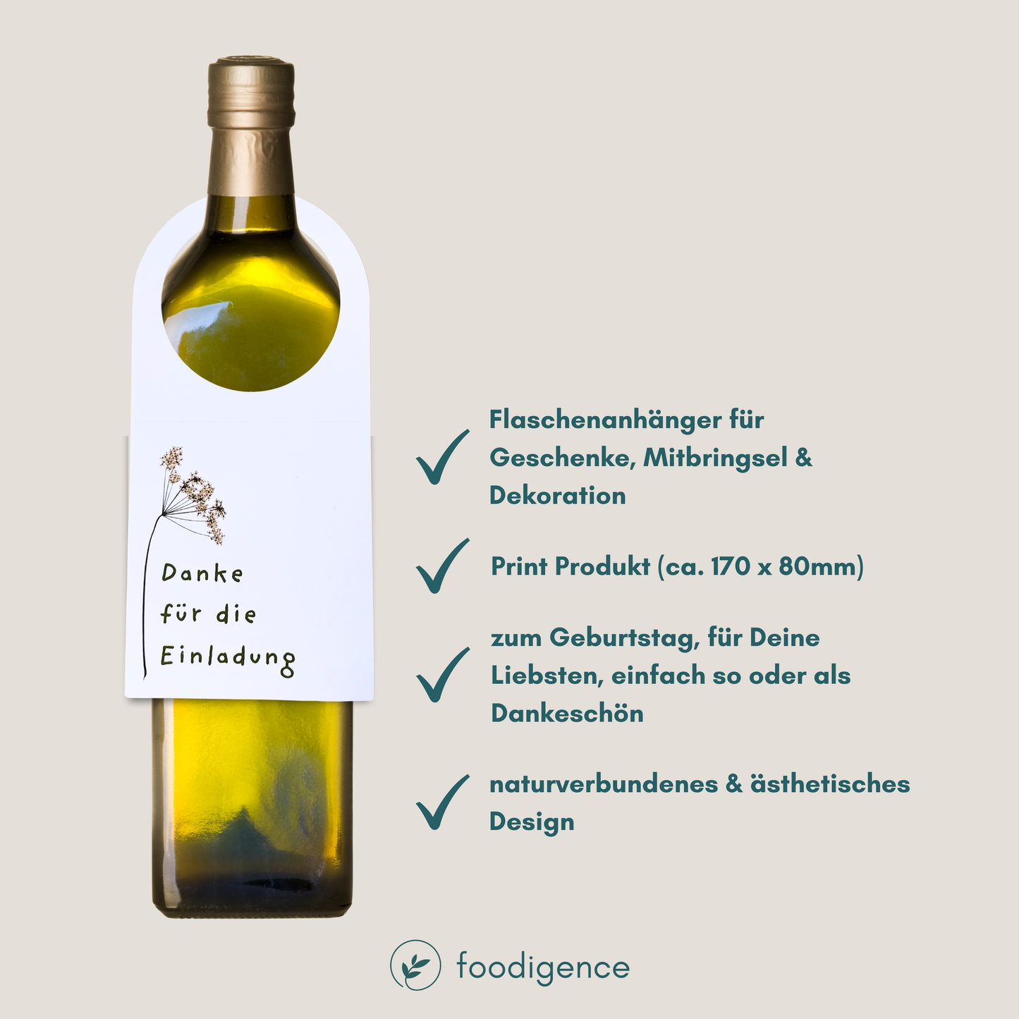 Übersicht und Beschreibung des Artikels Flaschenanhänger von foodigence