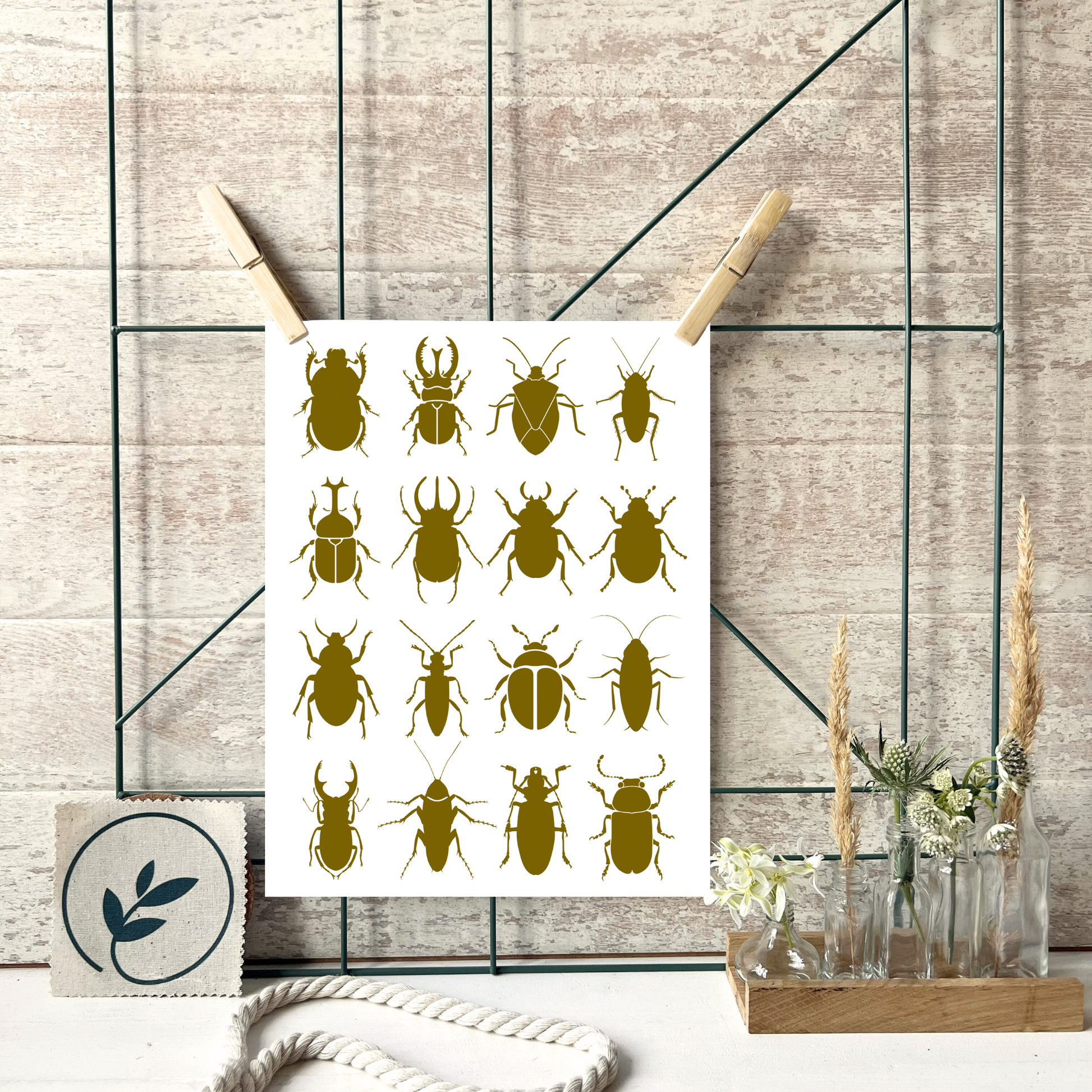 Beispiel Anwendung des Posters Käfer von foodigence an einer Pinnwand