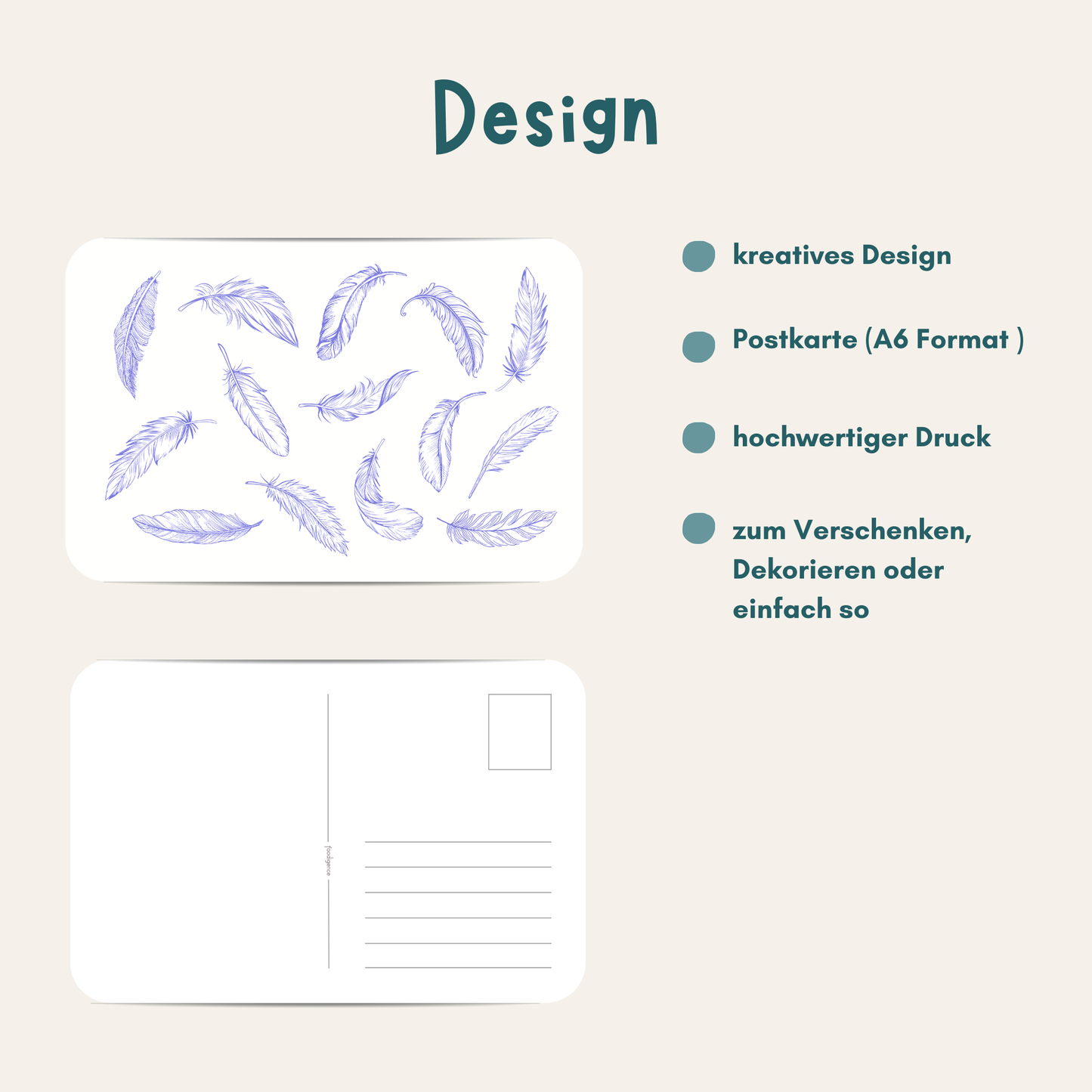 Übersicht zur Postkarte mit minimalistischen Federn