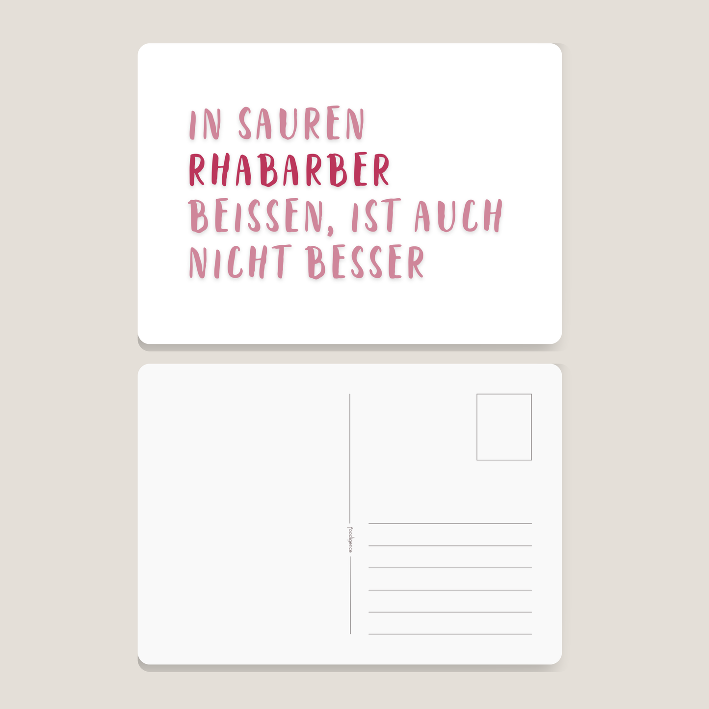 Vorder- und Rückseite der foodigence-Postkarte mit kulinarischen Sprüchen
