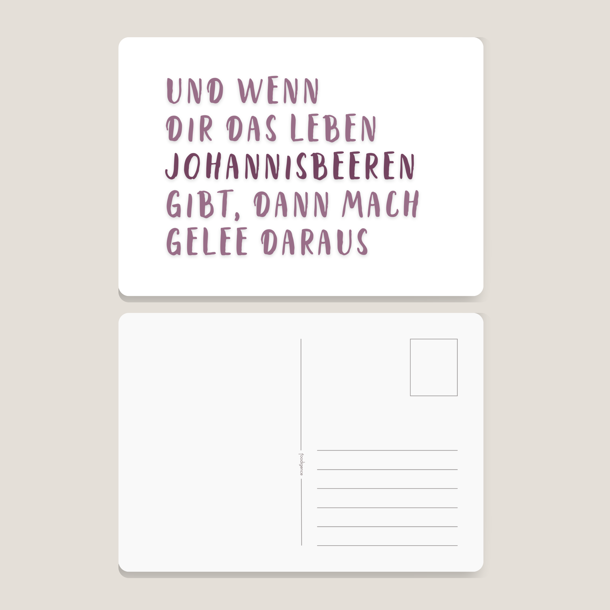 Vorder- und Rückseite der foodigence-Postkarte mit kulinarischen Sprüchen