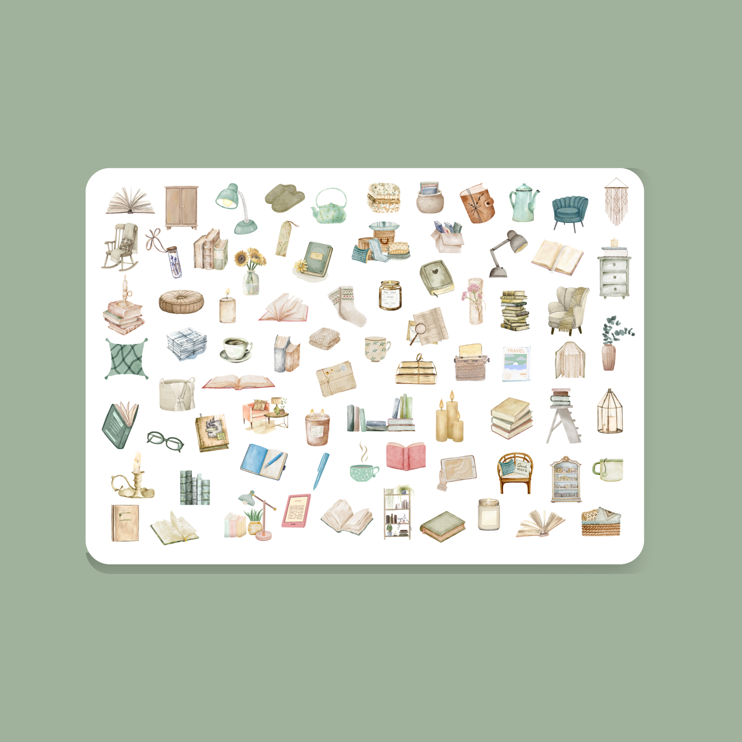 Postkarte LESEN, Serie Hobbies mit vielen kleinen Abbildungen passend zum Lieblingshobby