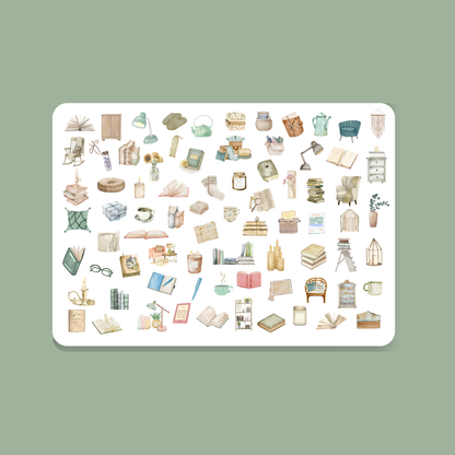 Postkarte LESEN, Serie Hobbies mit vielen kleinen Abbildungen passend zum Lieblingshobby