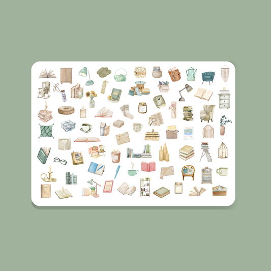 Postkarte LESEN, Serie Hobbies mit vielen kleinen Abbildungen passend zum Lieblingshobby