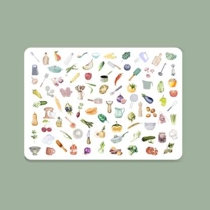 Postkarte KOCHEN, Serie Hobbies mit vielen kleinen Abbildungen passend zum Lieblingshobby