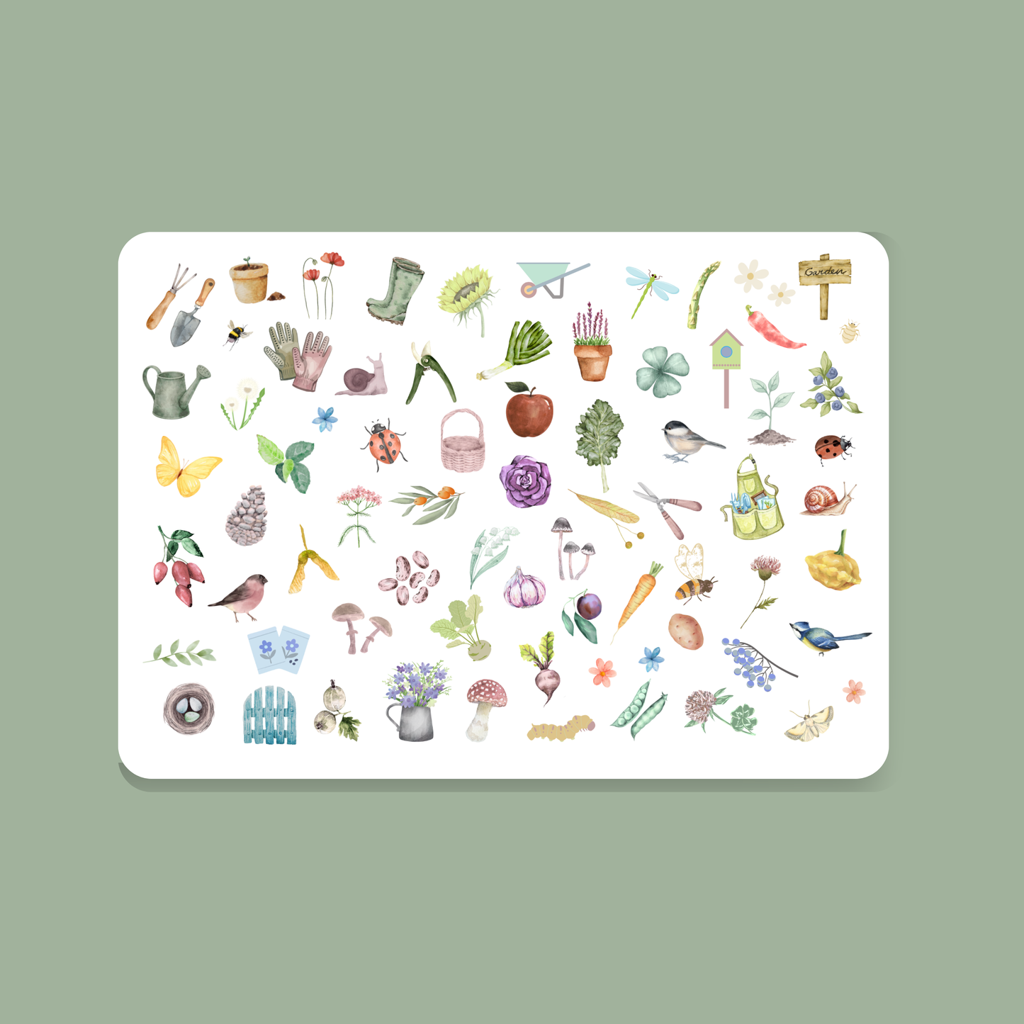 Postkarte GÄRTNERN, Serie Hobbies mit vielen kleinen Abbildungen passend zum Lieblingshobby