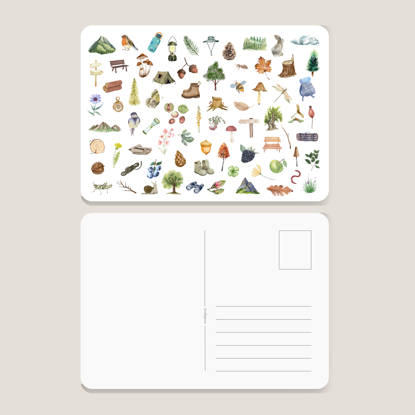 Postkarte WANDERN, Serie Hobbies Übersicht mit Vorder- und Rückseite