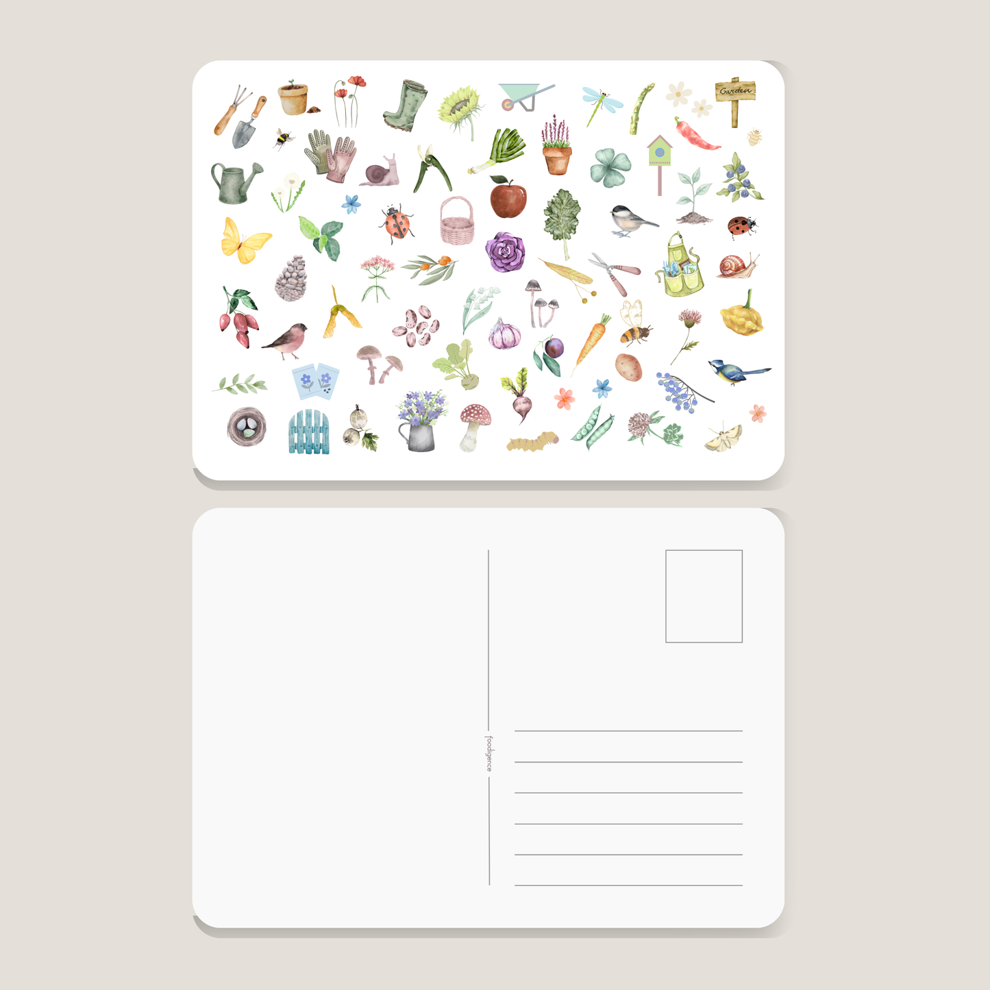 Postkarte GÄRTNERN, Serie Hobbies Übersicht mit Vorder- und Rückseite