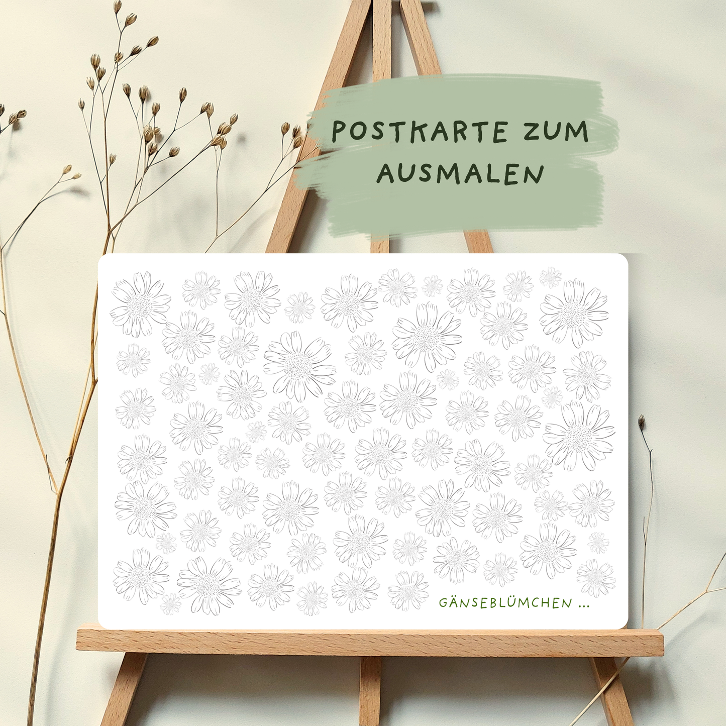 Postkarte zum selber ausmalen mit interessanten Informationen zur jeweiligen Blüte von foodigence