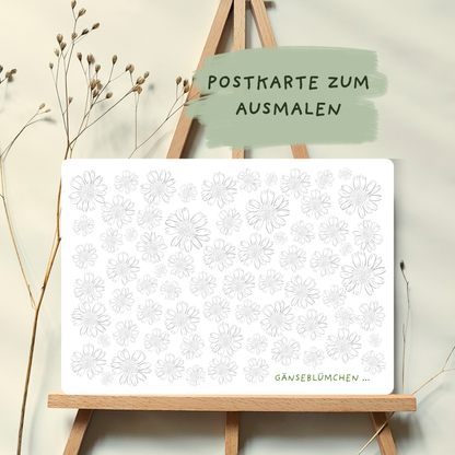 Postkarte zum selber ausmalen mit interessanten Informationen zur jeweiligen Blüte von foodigence