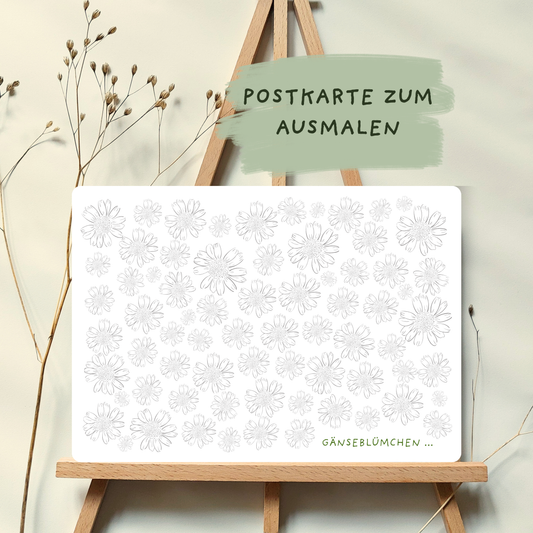 Postkarte zum selber ausmalen mit interessanten Informationen zur jeweiligen Blüte von foodigence
