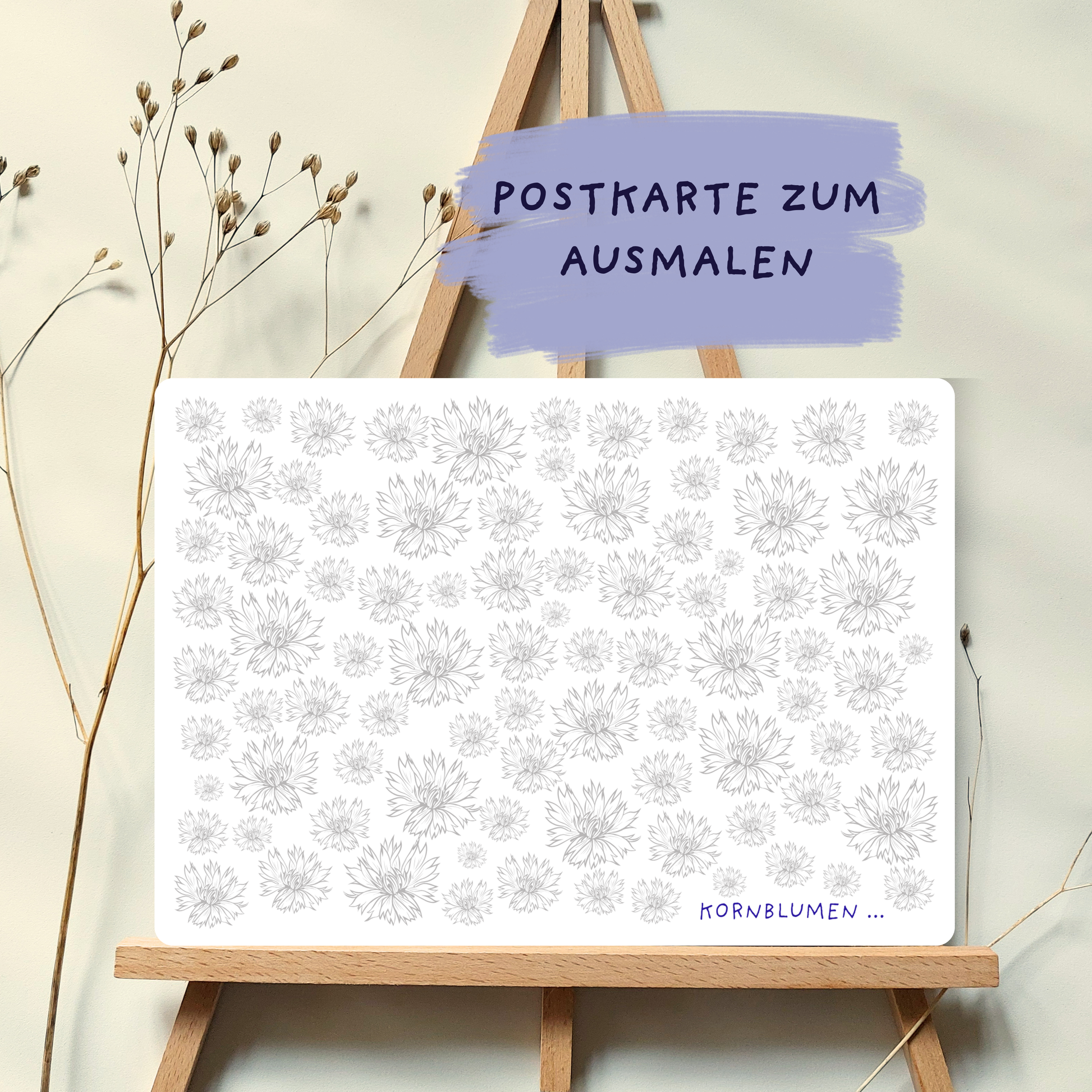 Postkarte zum selber ausmalen mit interessanten Informationen zur jeweiligen Blüte von foodigence