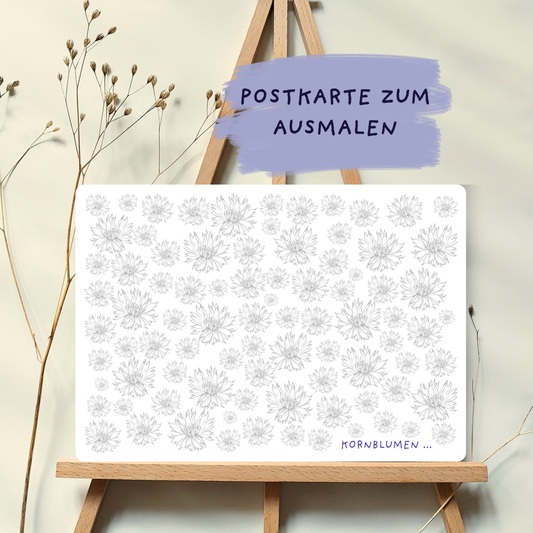 Postkarte zum selber ausmalen mit interessanten Informationen zur jeweiligen Blüte von foodigence