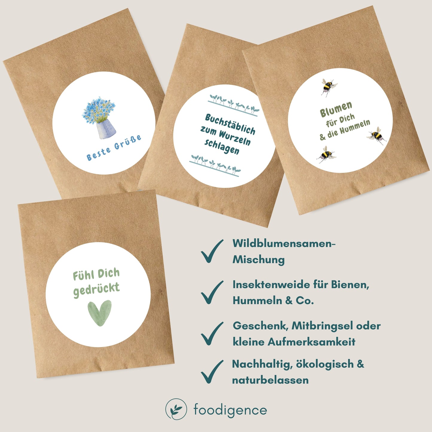 Bunte Wildblumensamen Insektenweide 3g im umweltfreundlichen Papiertütchen
