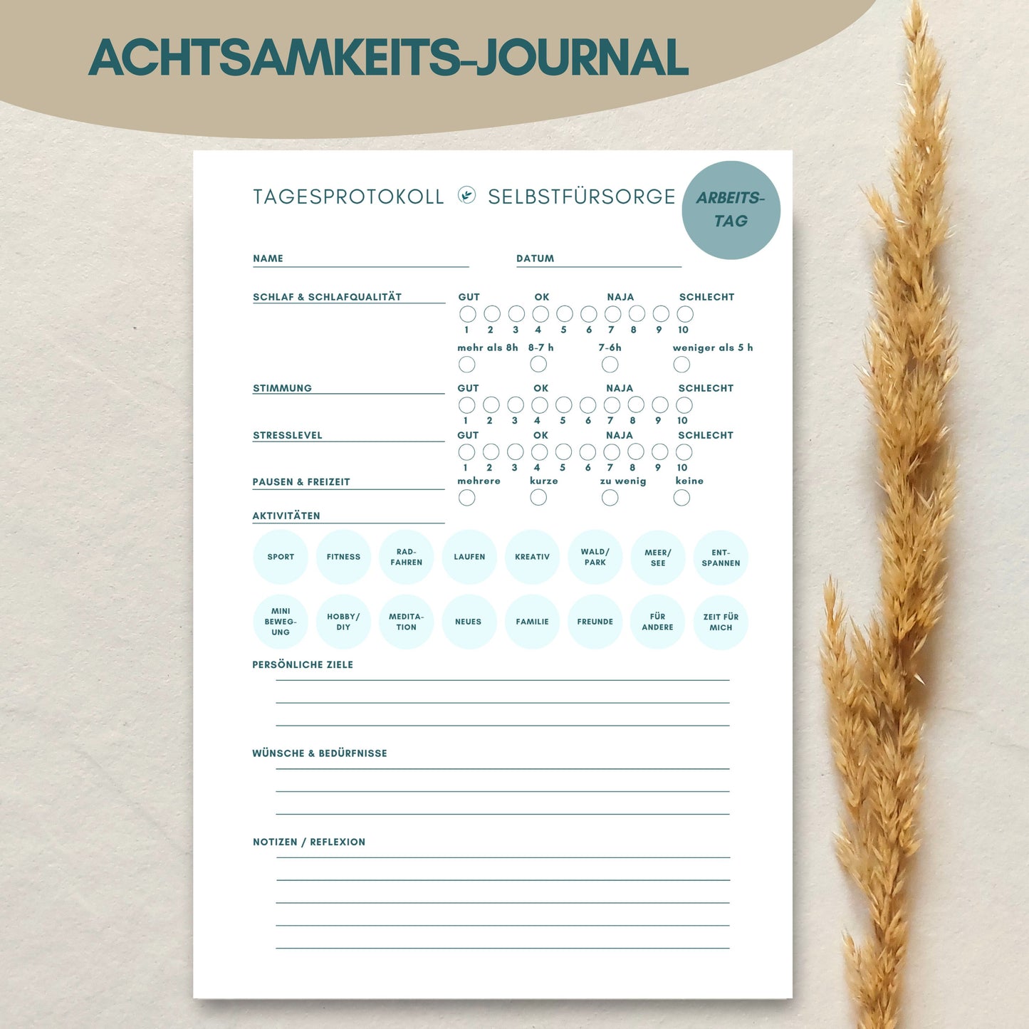 achtsamkeits und oder selbstfürsorgeprotokoll von foodigence