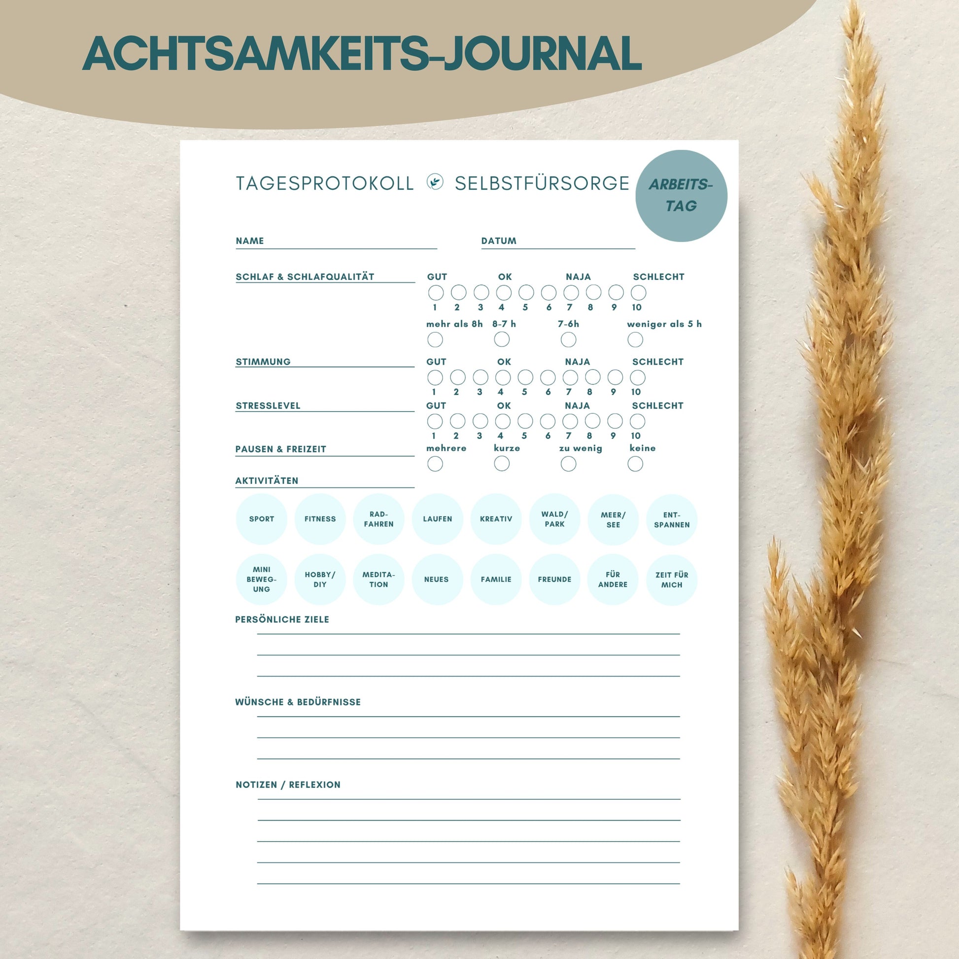 achtsamkeits und oder selbstfürsorgeprotokoll von foodigence