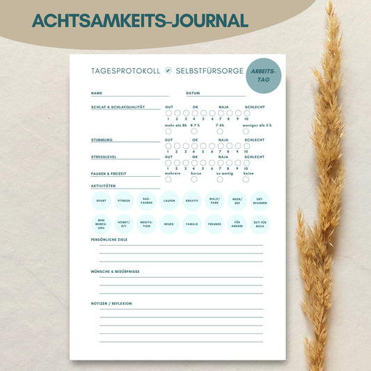 achtsamkeits und oder selbstfürsorgeprotokoll von foodigence