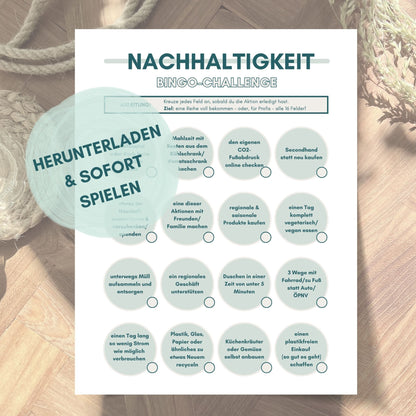 Bingospiel und Challenge zum Thema Nachhaltigkeit von foodigence als Download