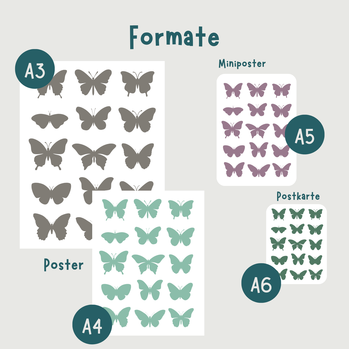 Schmetterlinge Poster & Postkarte – 16 Schmetterlingsarten im Überblick I A6-A3