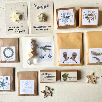 foodigence Adventskalender Füllungen Set mit 12 Teilen als besondere Geschenkidee für den Adventskalender, Nikolaus oder auch zu Weihnachten mit Naturprodukten, winterlicher Dekoration und kreativen Kleinigkeiten