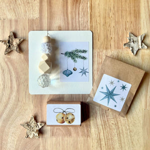foodigence Weihnachtliches Geschenkset mit drei Überraschungen: Kristallprisma-Lichtfänger mit türkisfarbenen Weihnachtsornamenten, Samentütchen mit Weihnachtssternen und Weihnachtsbotschaft mit Wunscherfüller