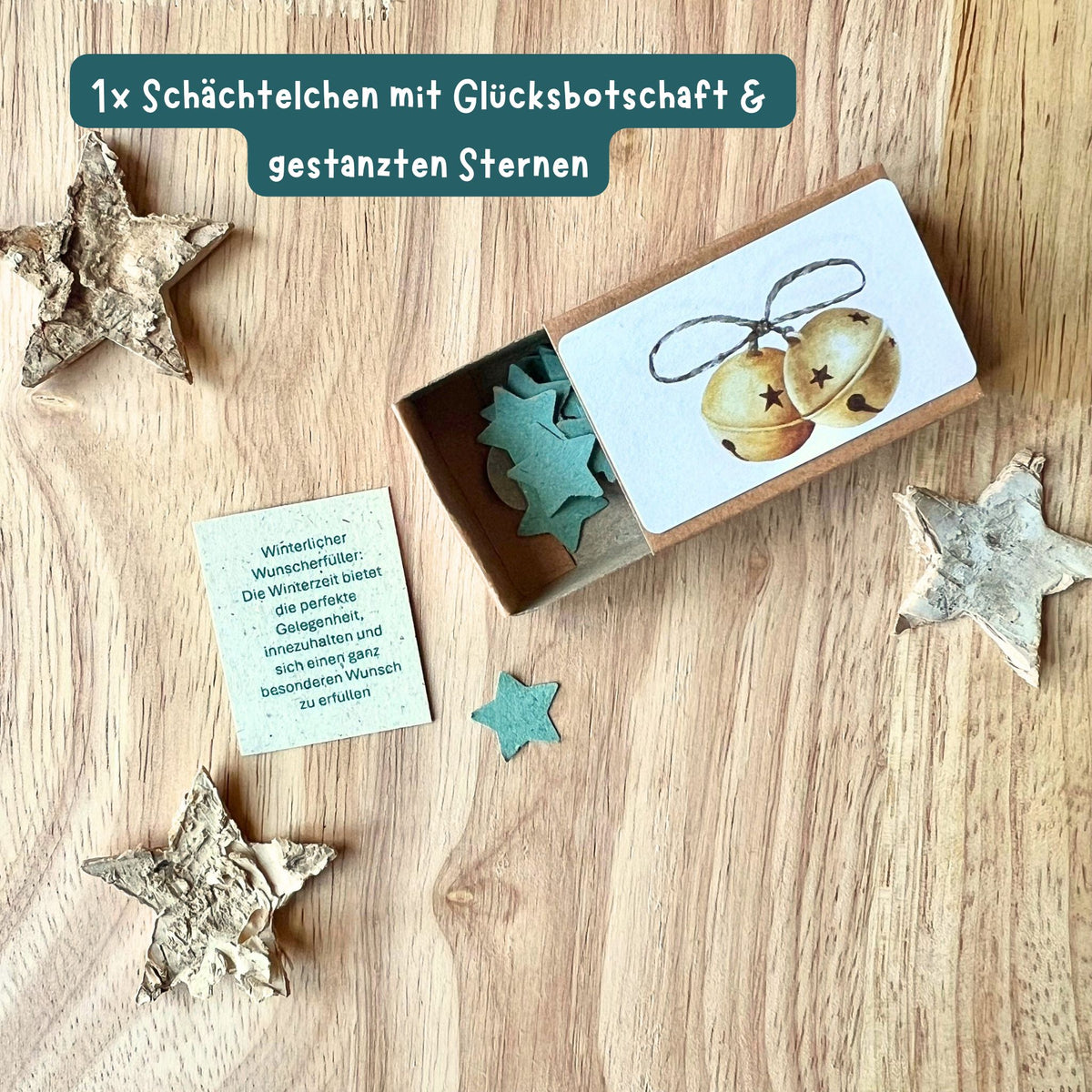 foodigence Weihnachtsbotschaft mit Wunscherfüller im kleinen Schächtelchen als Überraschung und Bestandteil des 3-teiligen Adventskalender-Füllungen-Sets 