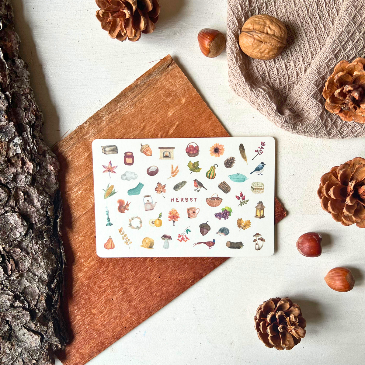 Autumn Postcard DIN A6 – Illustrated Greeting Card Autumn Leaves & Nature