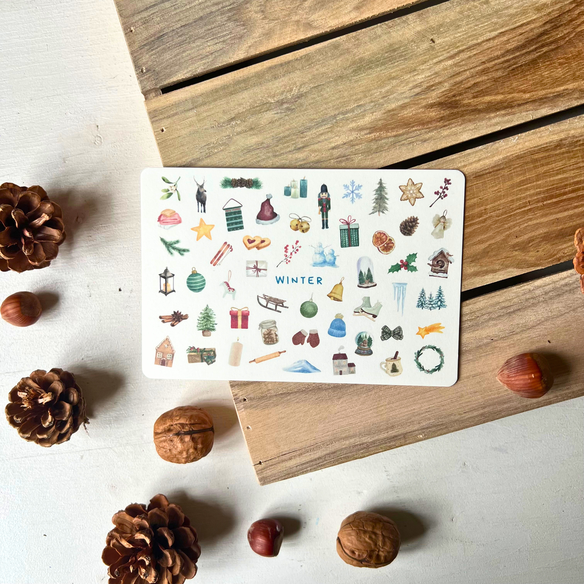 Postkarte Winter liegend mit Tannenzapfen von foodigence 