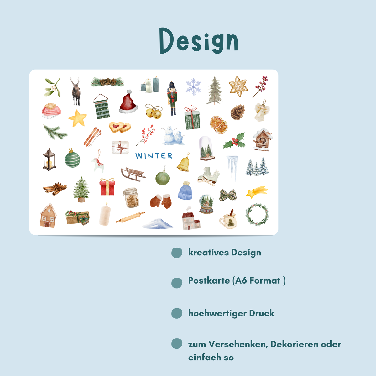 Designübersicht zur Postkarte von foodigence hier Winter