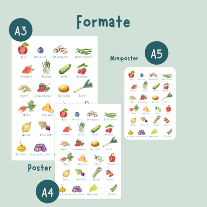 Poster von foodigence mit regionalen Produkten als ABC sortiert Formatübersicht