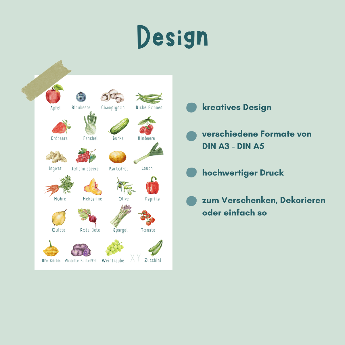 Poster von foodigence mit regioanlen Produkten als ABC sortiert Designübersicht