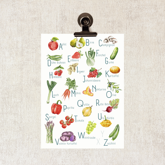 Poster von foodigence mit regionalen Produkten als ABC unsortiert (Collage) angepinnt