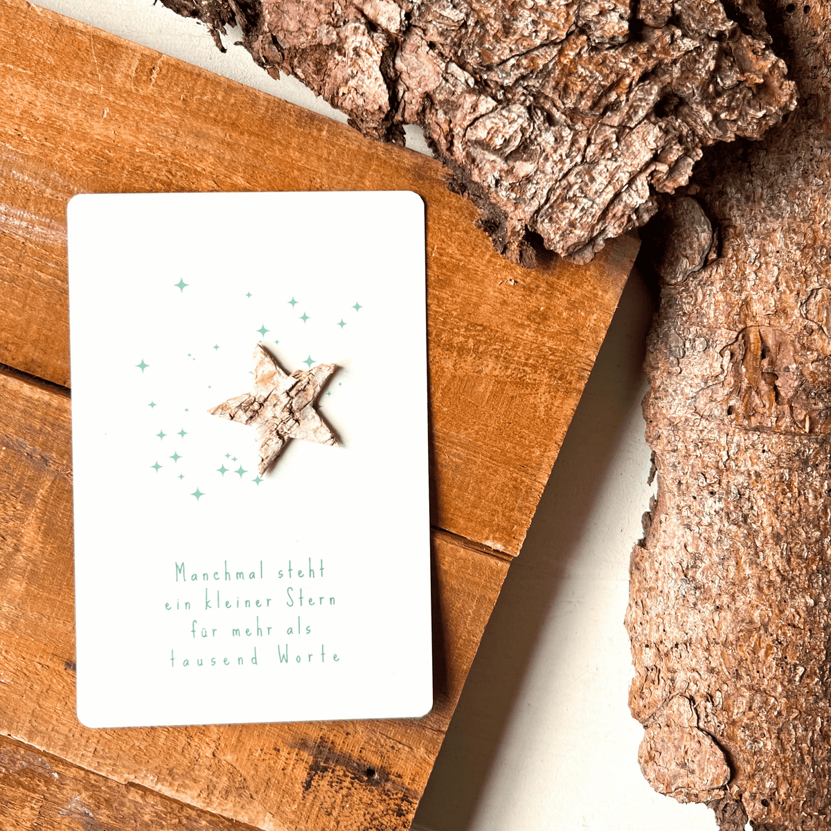 Postkarte mit Birkenstern " manchmal steht ein kleiner Stern für mehr als tausend Worte" Mockup