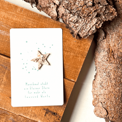 Postkarte mit Birkenstern " manchmal steht ein kleiner Stern für mehr als tausend Worte" Mockup