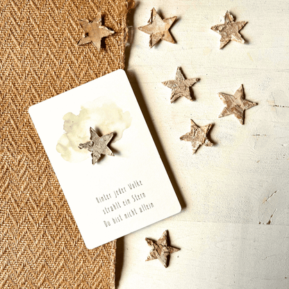 Postkarte mit Birkenstern " Hinter jder Wolke steht ein Stern Du bist nicht allein" 