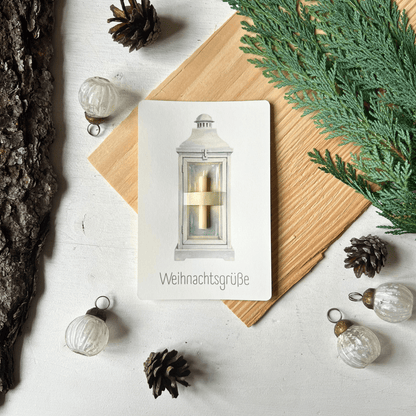 weihnachtliche Postkarten von foodigence mit echten Bienenwachskerzen zum Verschenken in der Weihnachtszeit "Weihnachtsgrüße" weihnachtlich dekoriert