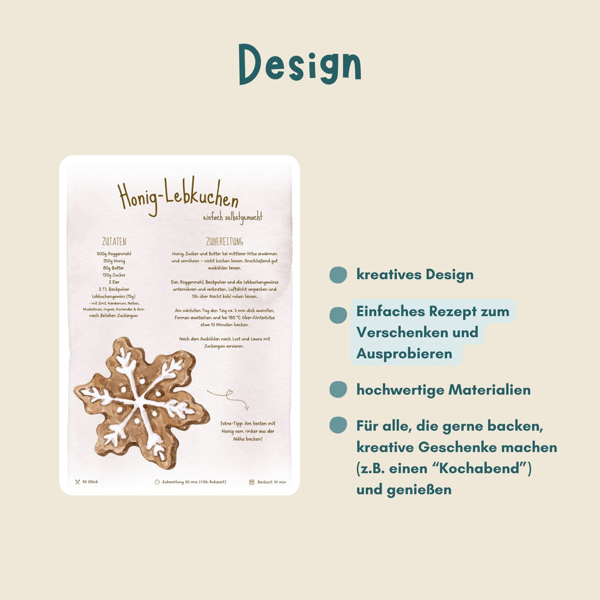 Übersicht Design Rezeptkarte als Postkarte von foodigence Rezept Honiglebkuchen herbstlich und weihnachtlich