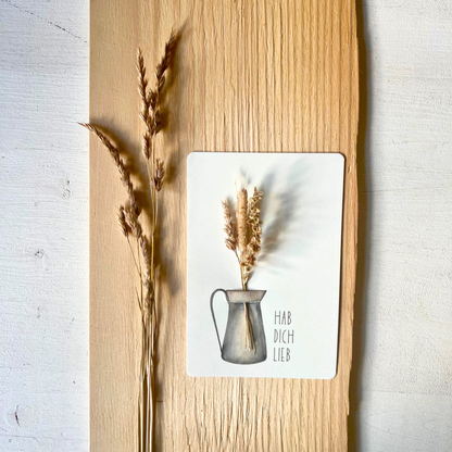 Postkarte mit Sträußchen aus Wildgräsern "Hab dich lieb" Mockup