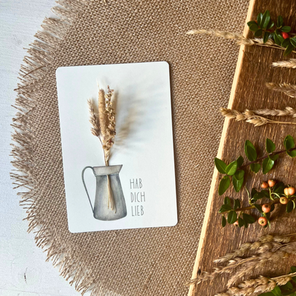 Postkarte von foodigence mit Sträußchen aus Wildgräsern "Hab dich lieb" dekoriert