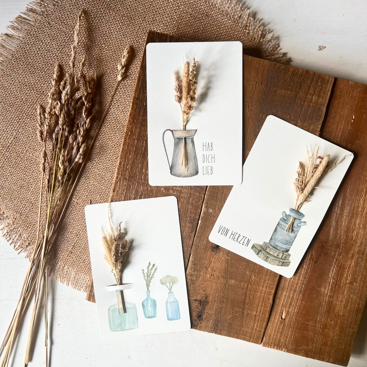 Postkarte mit Sträußchen aus Wildgräsern alle Designs im Überblick