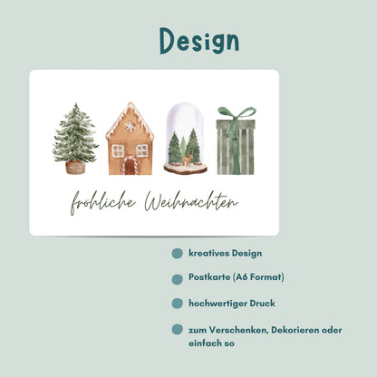 Übersicht Design Weihanchtspostkarten Set von foodigence "fröhliche Weihnachten" 