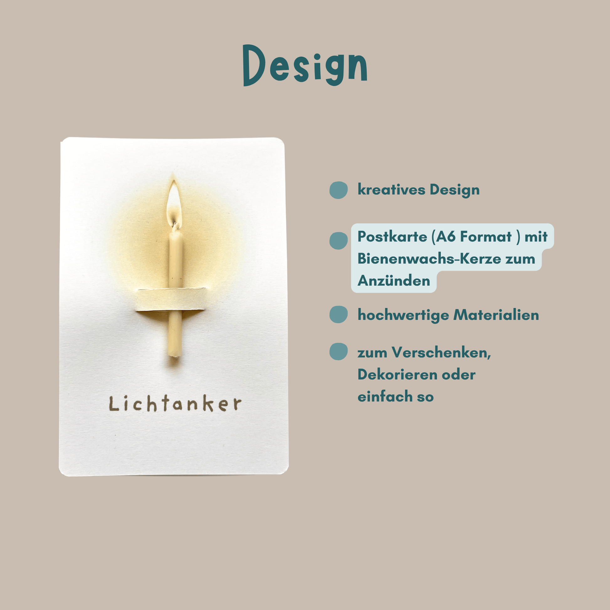 Postkarte mit Bienenwachskerze "Lichtanker" Übersicht Design