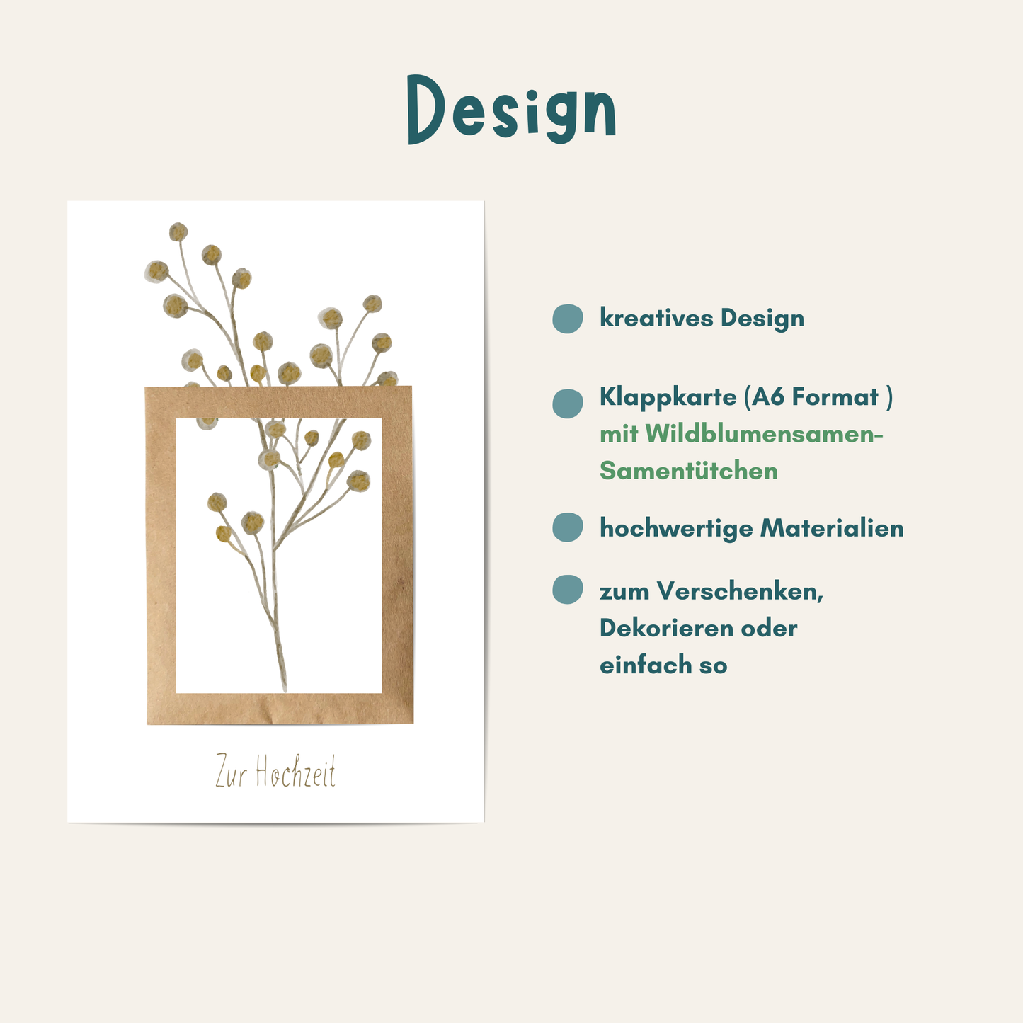 Übersicht zur Hochzeitskarte mit echten Samentütchen Wldblumen